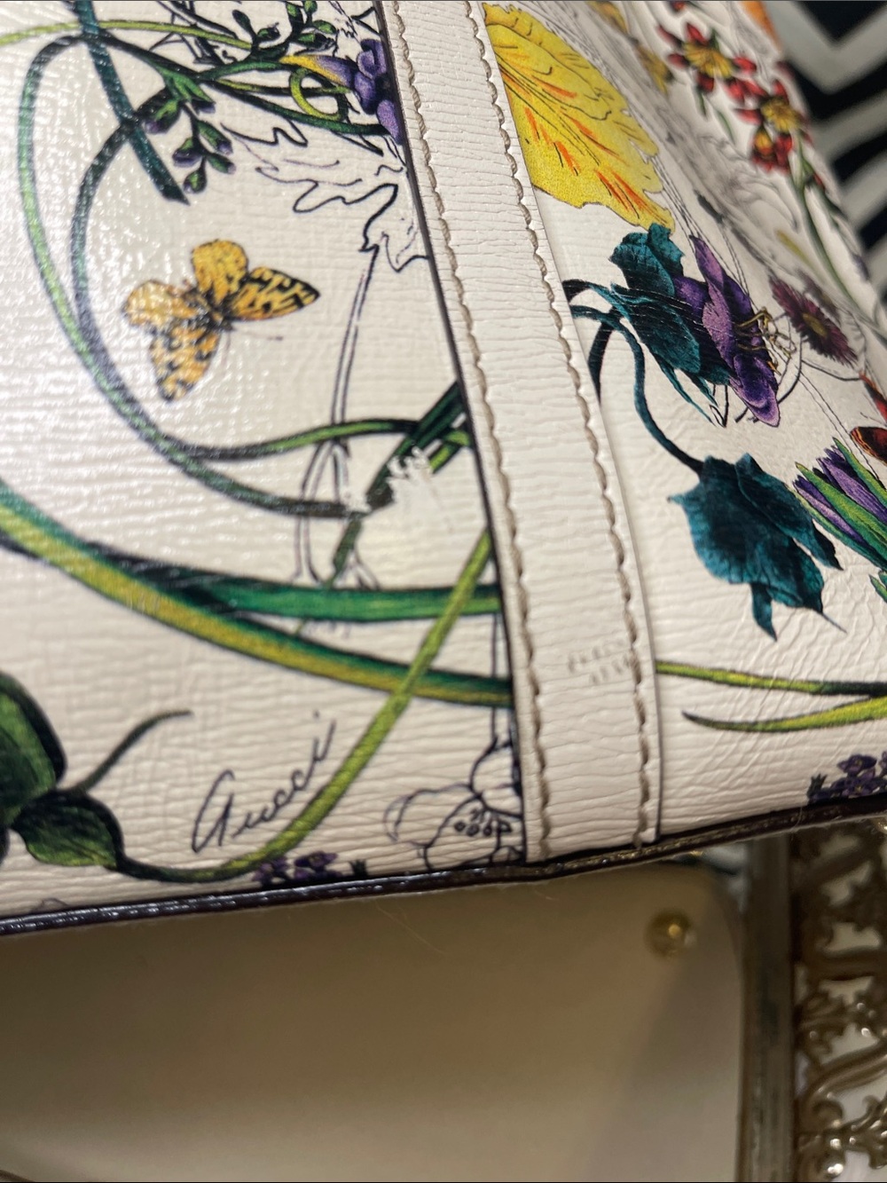 G-VGUC 2013 Gucci Flora Nice Medium Shoulder Tote Bag White Canvas Leather, GHW - Picture 12 of 16